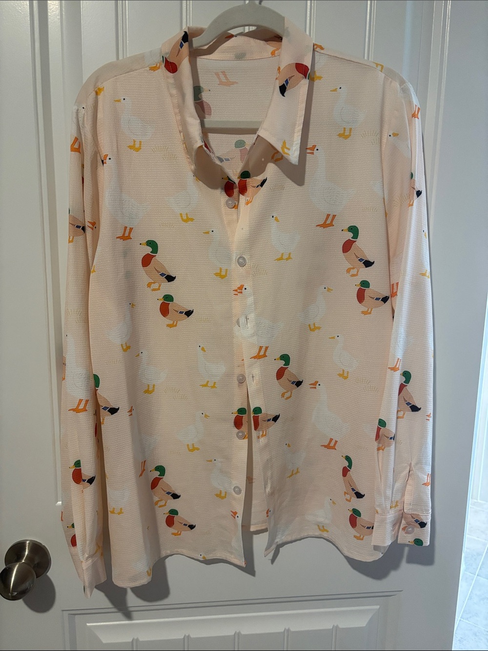 Men's Cream Duck-Print Button-Up Shirt